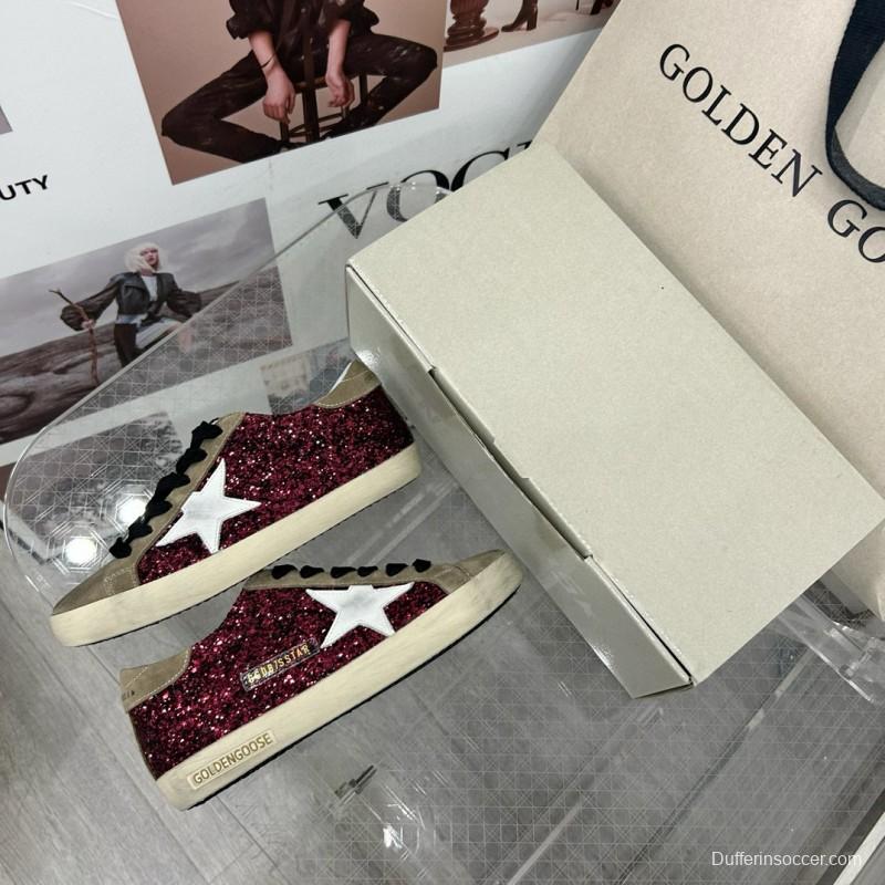 2025 Women GGDB Burgundy White Suede Glitter Sneakers