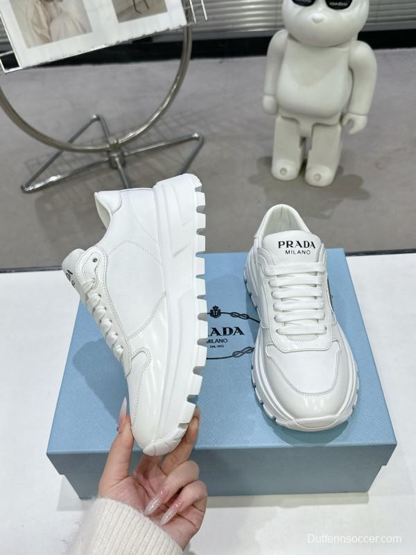 2025 Unisex Prada White Leather Sneakers KFY00310