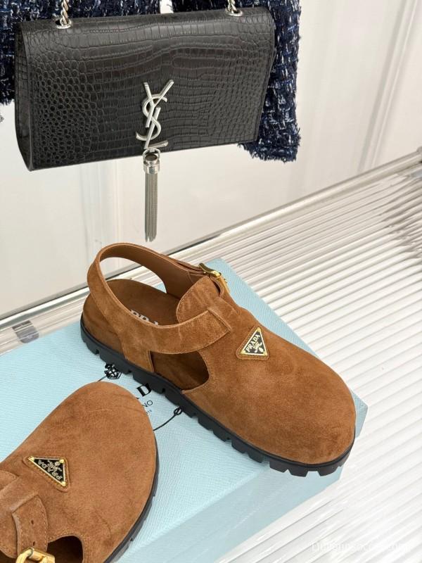 2025 Women Prada Brown Suede Sandals KFY00280