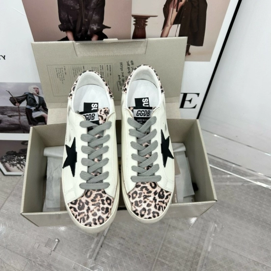 2025 Women GGDB White Black Leopard Print Leather Sneakers