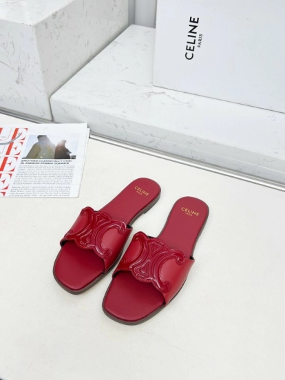 2025 Women CELINE Red Leather Slippers