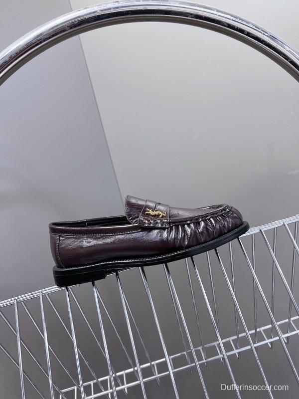 2025 Women Yves Saint Laurent Black Calf Leather Loafers KFY00350