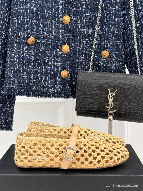 2025 Women AlAIA Beige Woven Leather Mary Jane