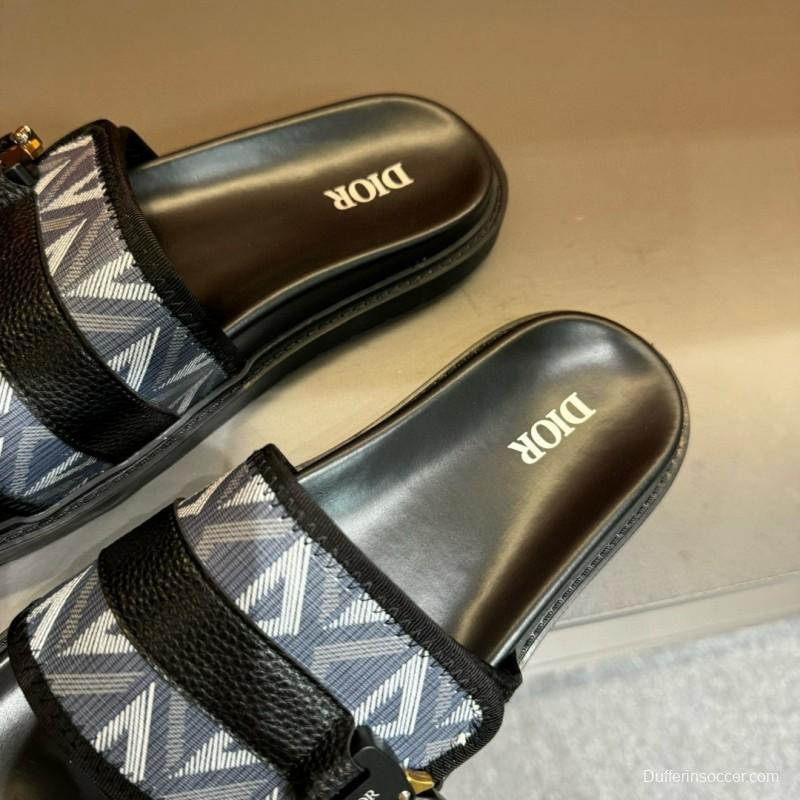 2024 Slippers Dior Blue Black Leather Slippers