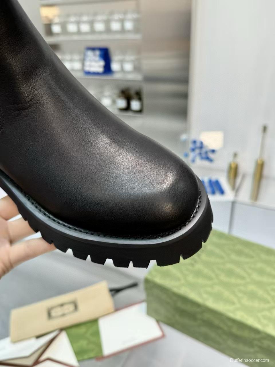 2024 Unisex Gucci Black Leather Martin Boots MJ00340