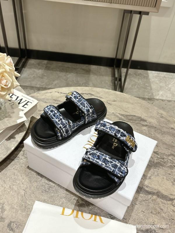 2025 Women Dior Black Blue Fabric Sandals KFY00300