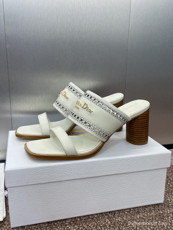 2025 Women Dior White Leather Slide Sandals