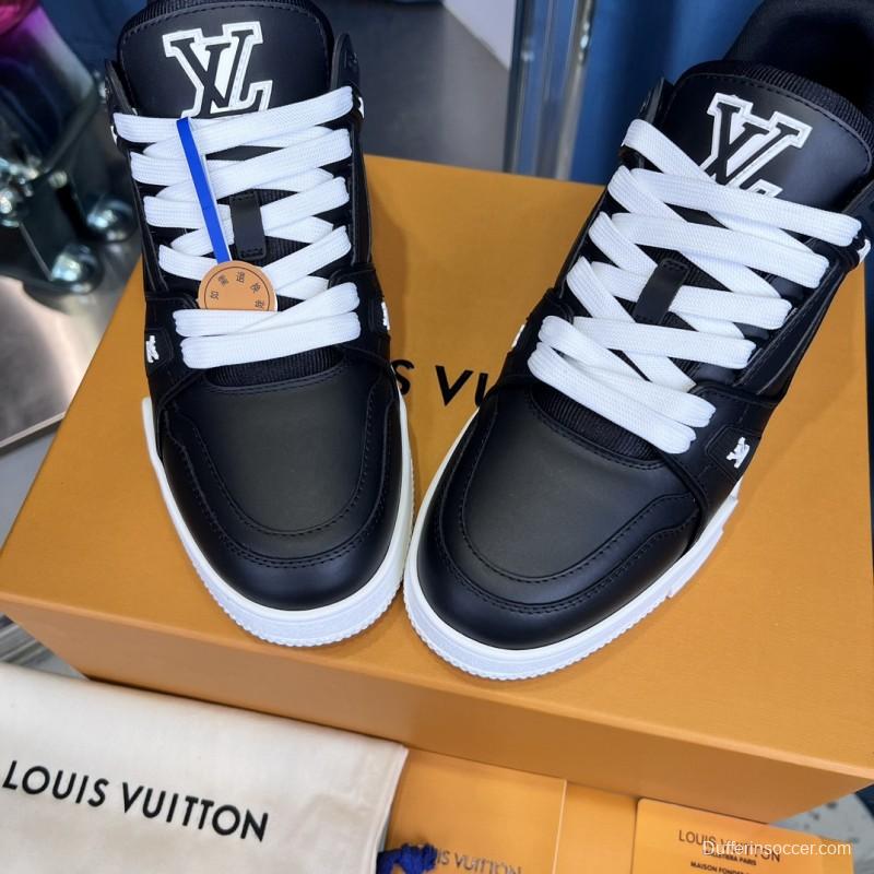 2025 Men Louis Vuitton Black White Leather LV Trainer