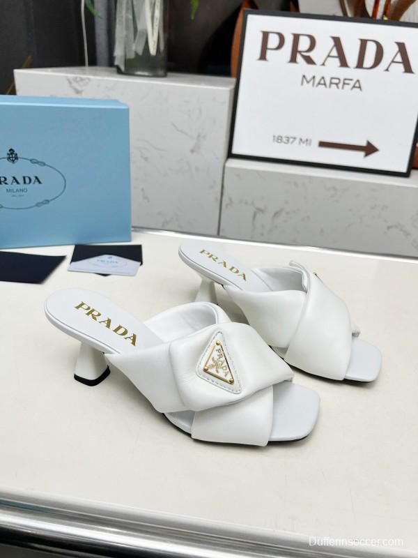 2025 Women Prada White Lambskin Mules