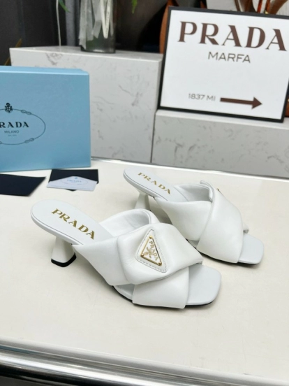 2025 Women Prada White Lambskin Mules