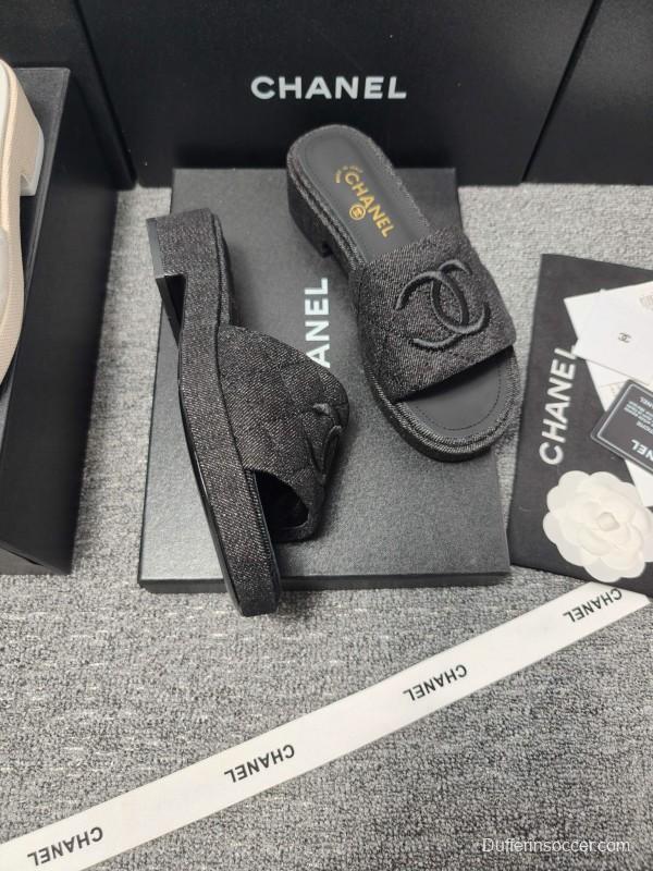 2025 Slippers Chanel Black Fabric Slippers
