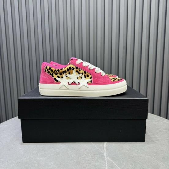 2025 Unisex Amiri Pink Leopard Suede Leather Sneakers