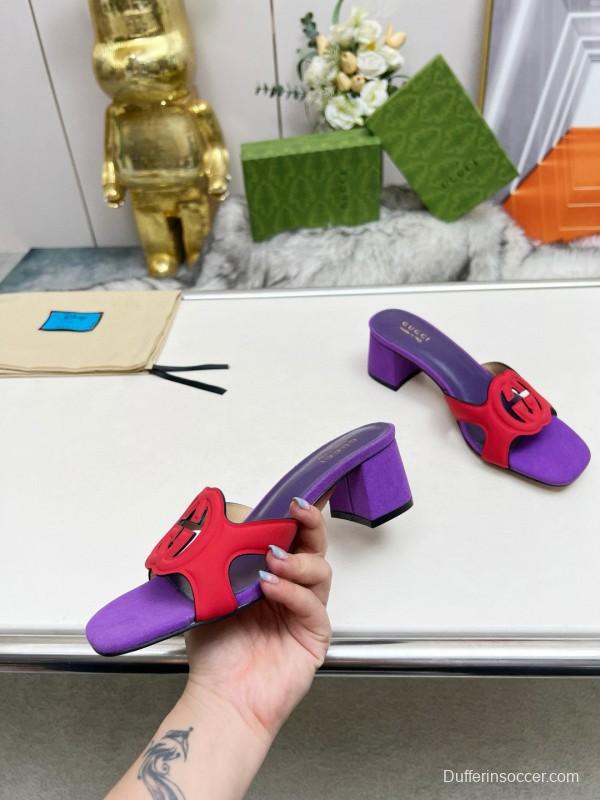 2025 Gucci Purple Red Leather Slippers MJ00190