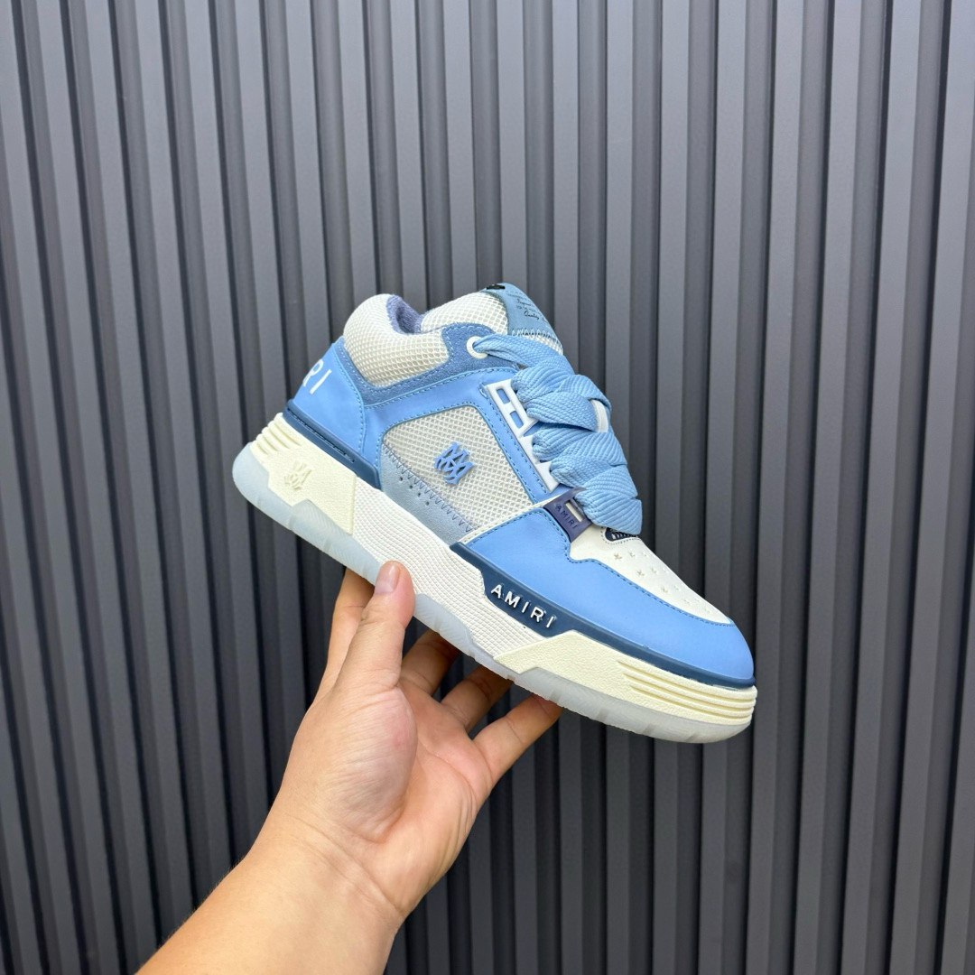 2024 Unisex Amiri Light Blue White Leather Sneakers MJ00360