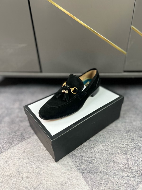2024 Men Gucci Black Suede Leather Loafers MJ00280