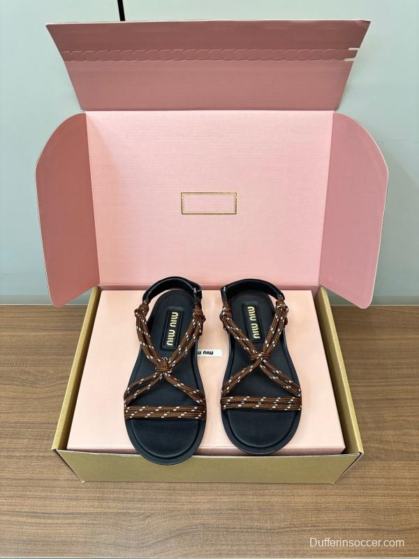 2025 Women Miu Miu Brown Leather Sandals