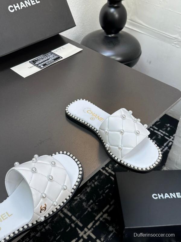 2025 CHANEL White Leather Slippers