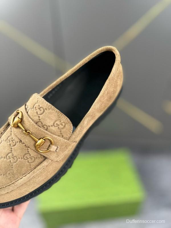 2024 Women Gucci Beige Suede Leather Loafers MJ00300