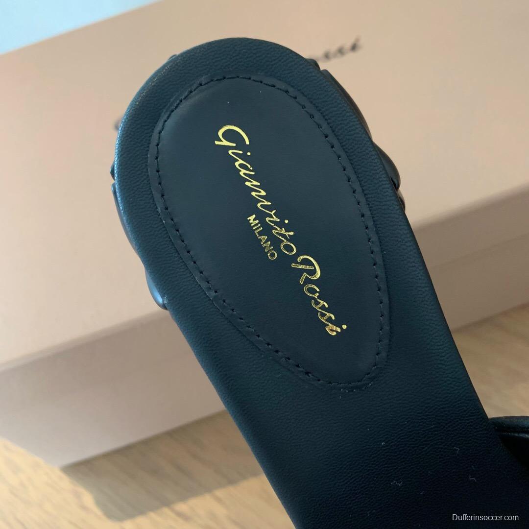 2025 Women Gianvito Rossi Black Leather Slippers KFY00260