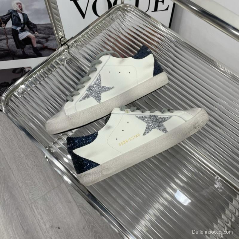 2025 Women GGDB White Grey Glitter Leather Suede Sneakers