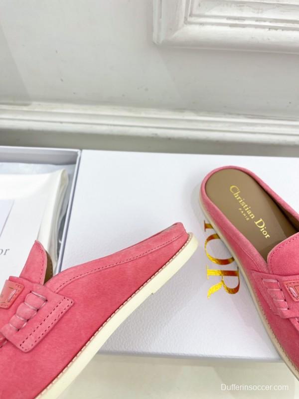 2025 Women Dior Pink Suede Loafers Slip-on Casual Handmade Stylish LY00360(F)