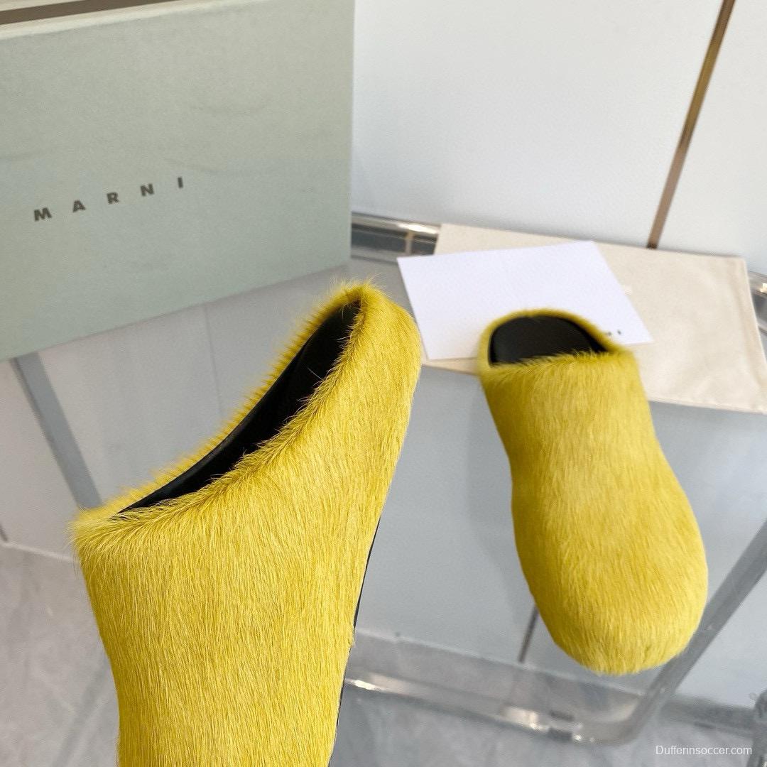 2024 Unisex Marni Yellow Horsehair Leather Mules MJ00320