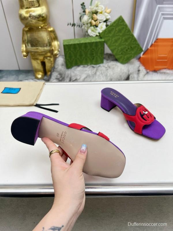 2025 Gucci Purple Red Leather Slippers MJ00190