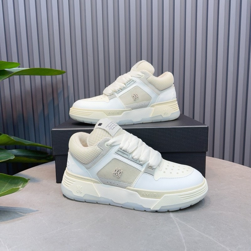 2024 Unisex Amiri White Mesh Leather Sneakers MJ00360