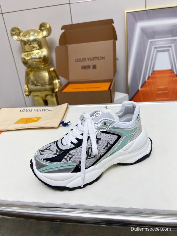 2025 Women Louis Vuitton White Black Mint Leather Mesh Sneakers LY00340