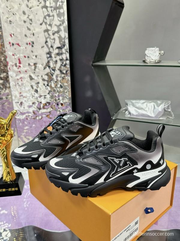 2025 Men Louis Vuitton Black Grey Mesh Leather Sneakers MJ00420