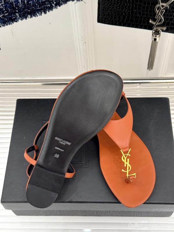 2025 Women Yves Saint Laurent Orange Leather Sandals KFY00270