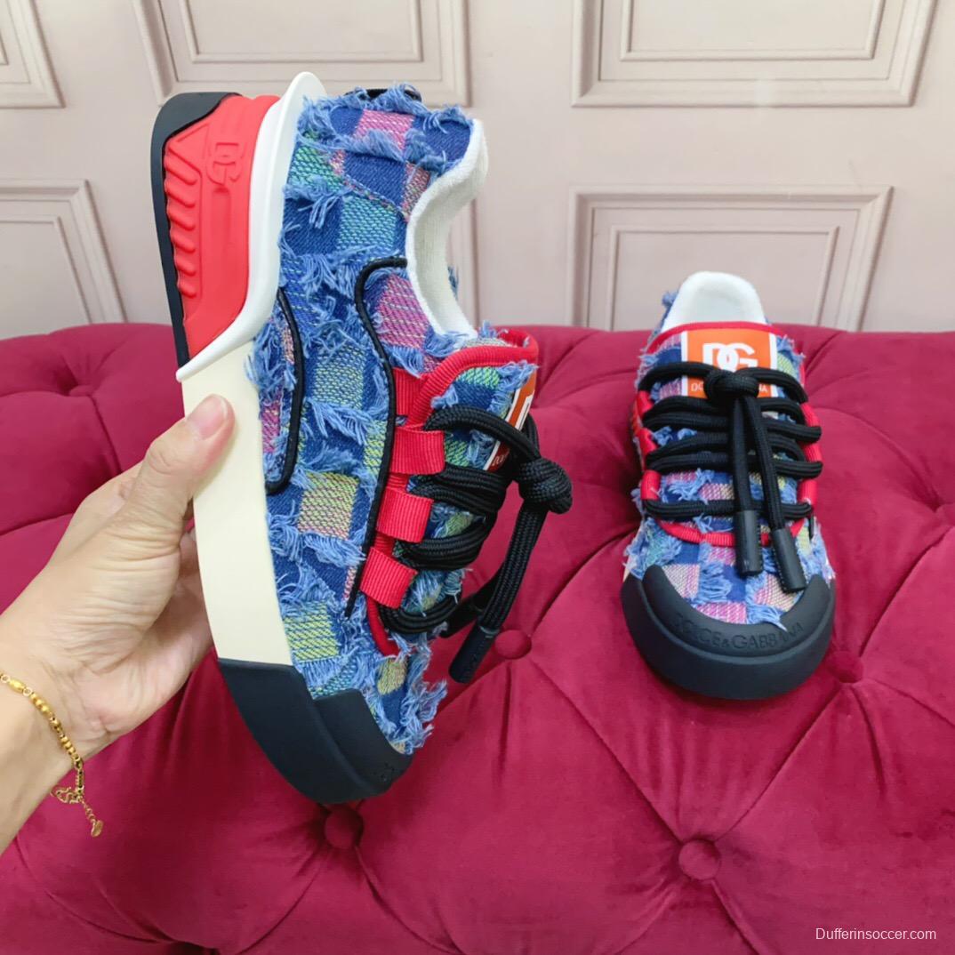 2025 Unisex Dolce & Gabbana Blue Red White Denim Textile Sneakers
