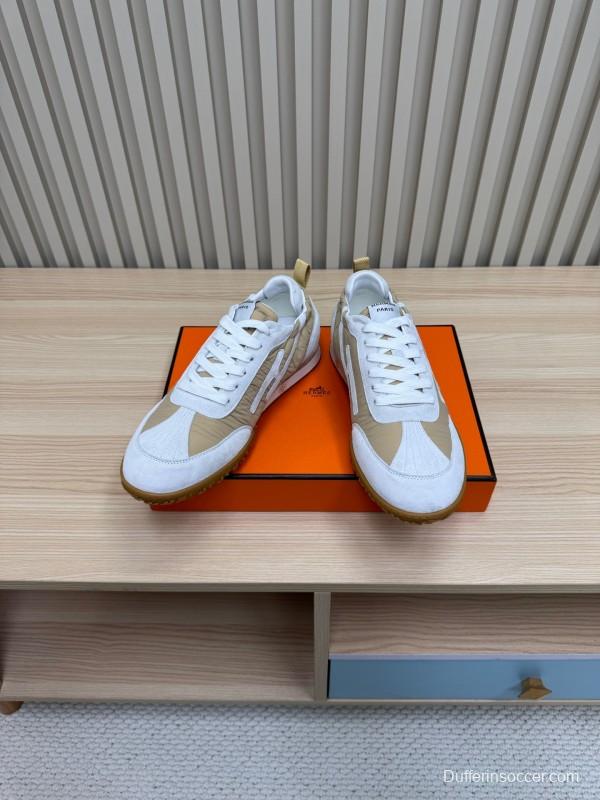 2025 Unisex Hermès White Beige Suede Goat Leather Sneakers Top Version LY00310