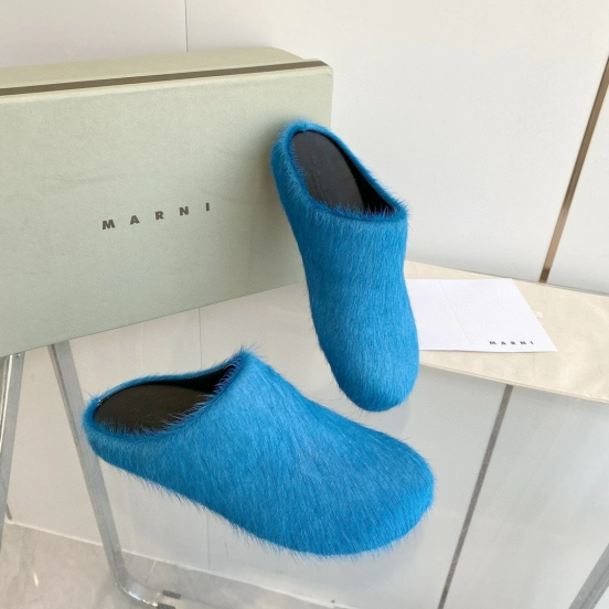 2024 Women Marni Blue Horsehair Slippers