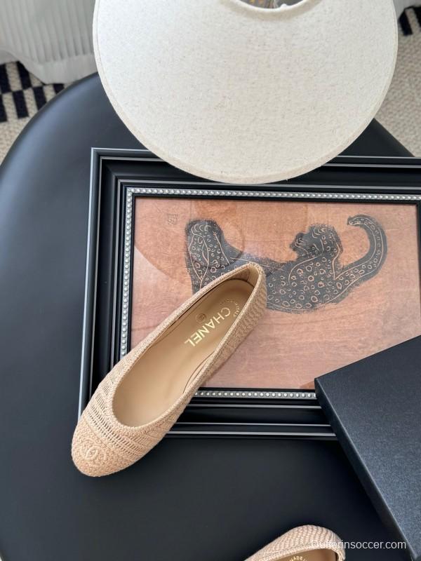 2025 Women Chanel Beige Knit Ballet Flats LY00280