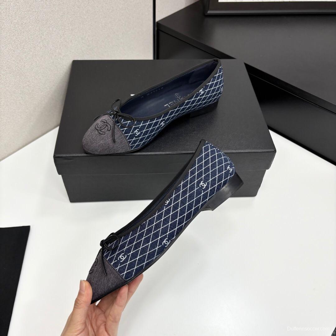 2025 Women Chanel Blue Grey Denim Textile Ballet Flat LY00360