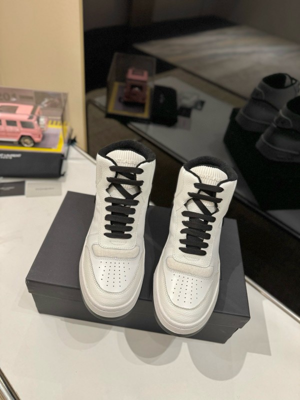 2024 Unisex Yves Saint Laurent White Black Leather Casual Sneakers Perforated MJ00390
