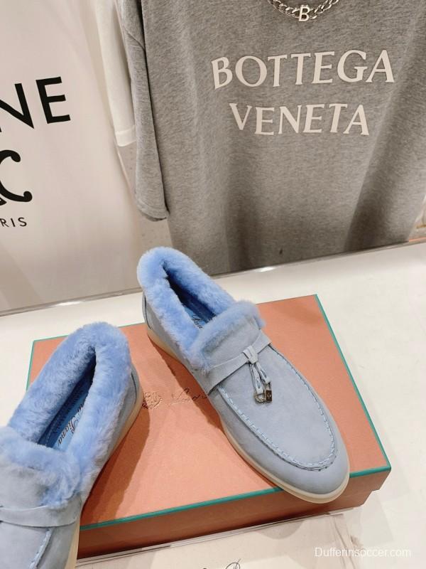 2024 Slippers LP Light Blue Suede Shearling Slippers
