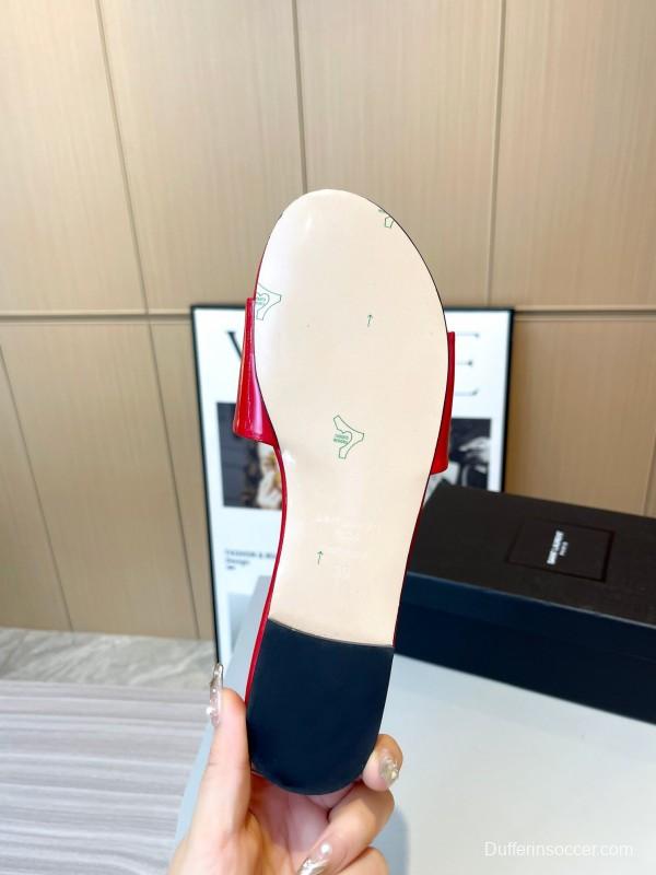 2025 Women Yves Saint Laurent Red Patent Leather Slippers LY00180