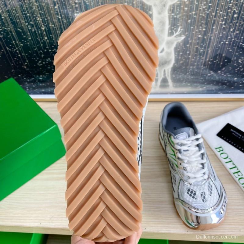 2025 Unisex Bottega Veneta Silver Mesh TPU Runner Sneakers Lightweight Geometric LY00310