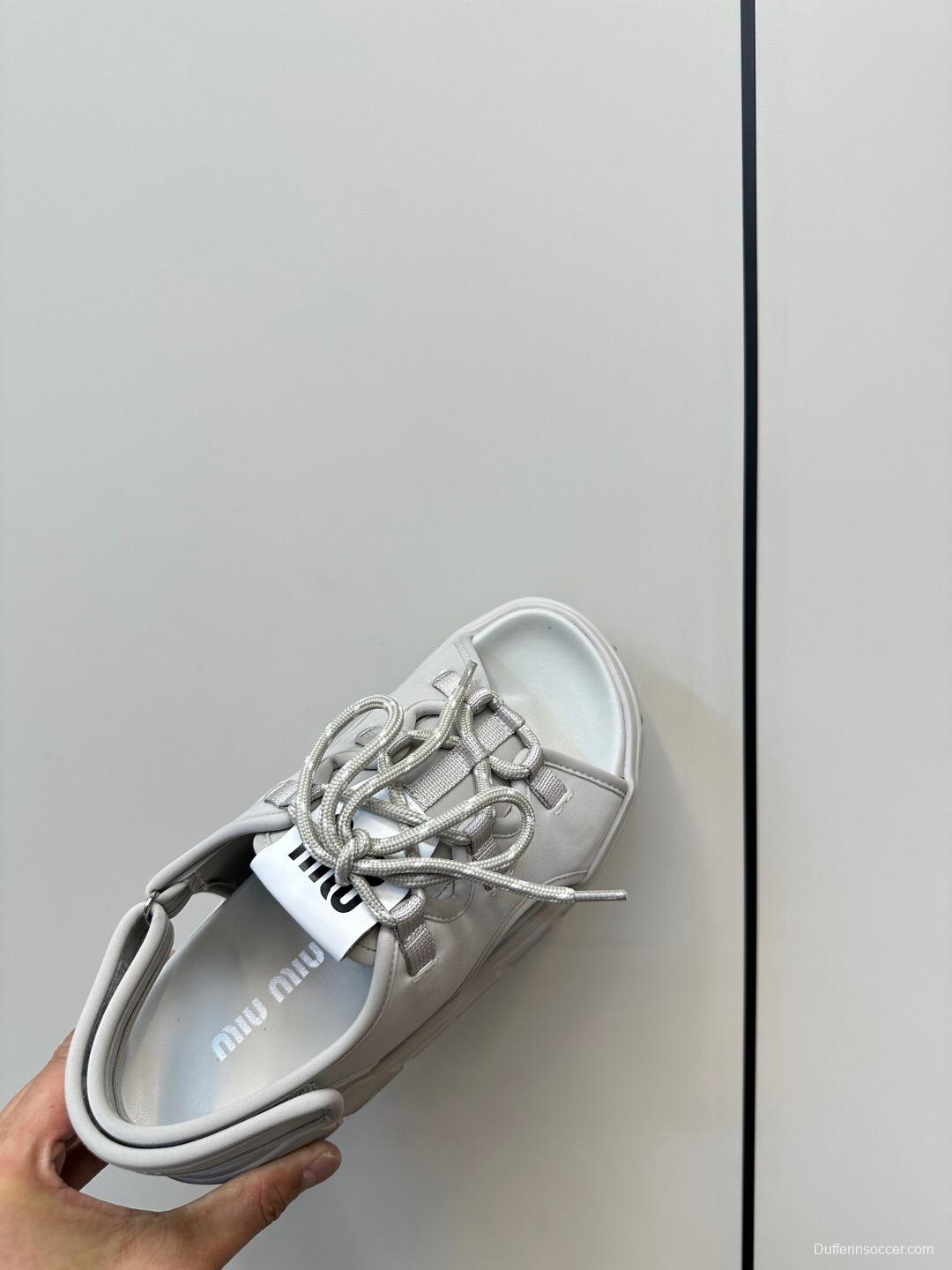 2025 Women Miu Miu White Leather Sandals LY00240