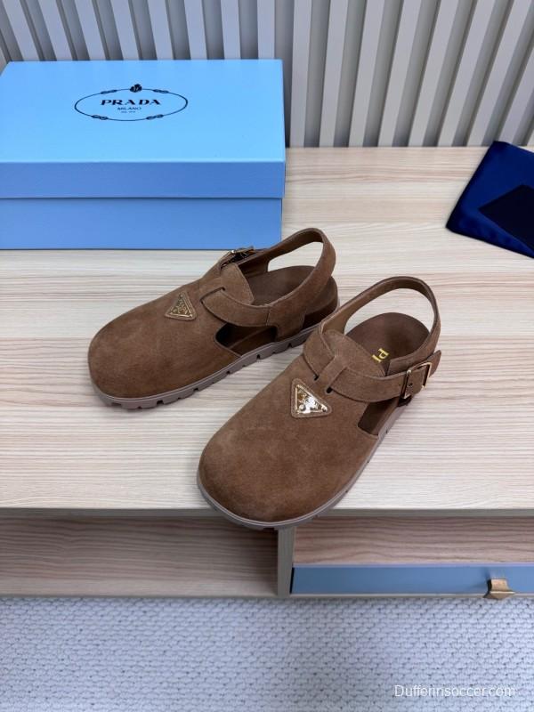 2025 Women Prada Brown Suede Sandals LY00280