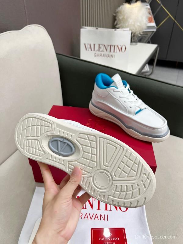 2025 Unisex Valentino White Blue Leather Sneakers RUNBOOT LY00390