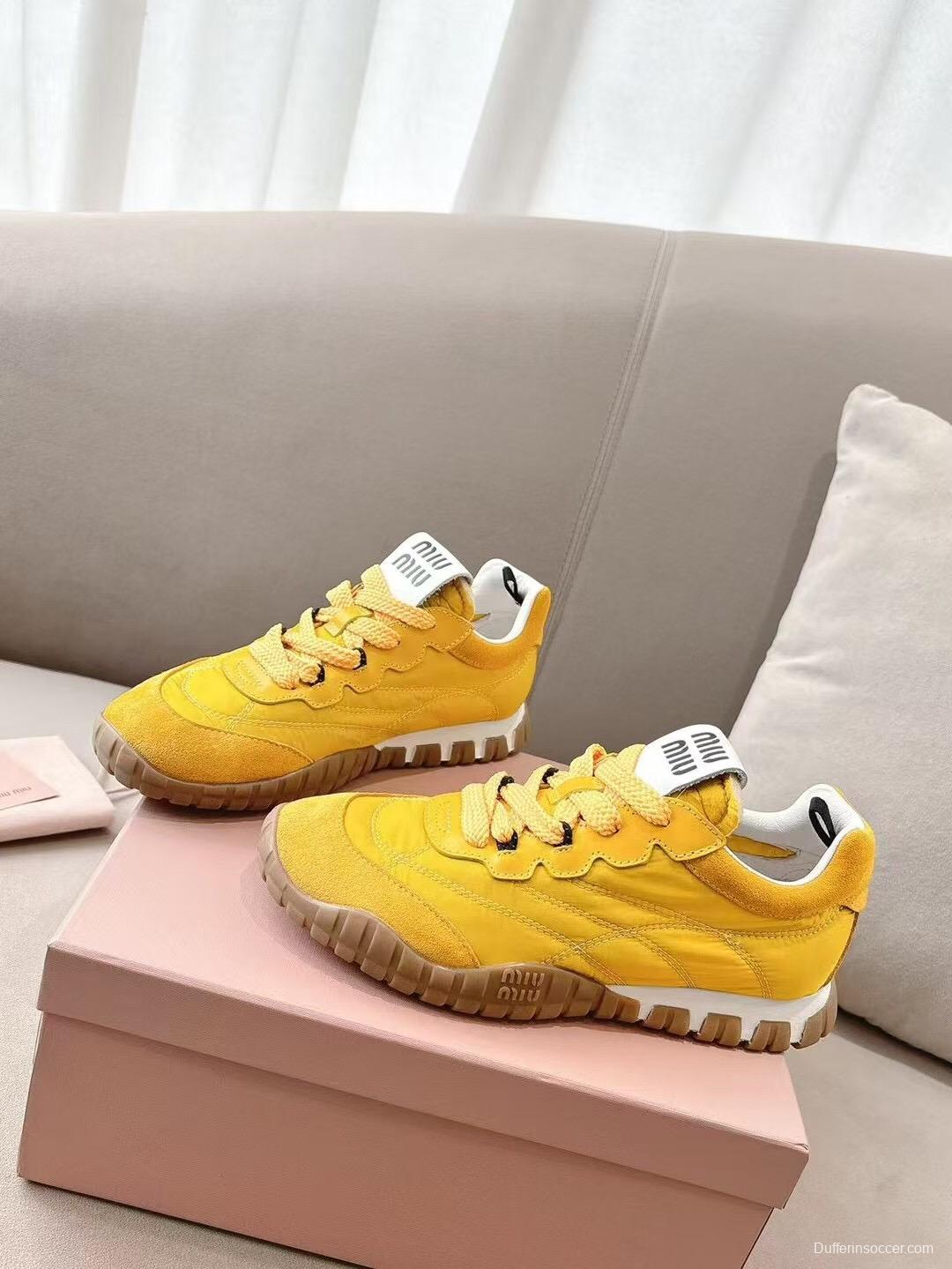 2025 Women Miu Miu Yellow Suede Sneakers KFY00280