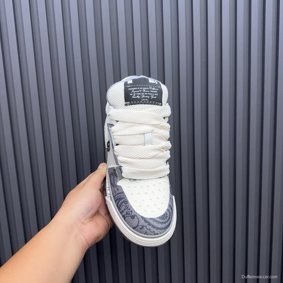 2024 Unisex Amiri White Grey Mesh Leather Sneakers MJ00360