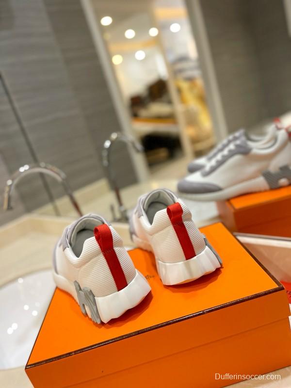 2024 Women Hermès white gray mesh suede sneakers