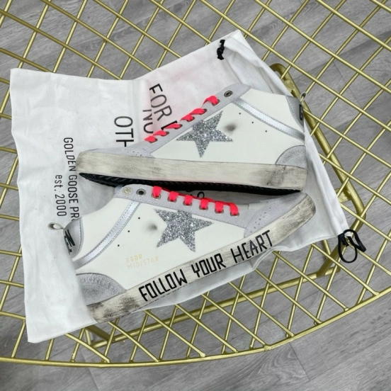 2024 Unisex GGDB White Silver Glitter Leather High Top Sneakers MJ00300