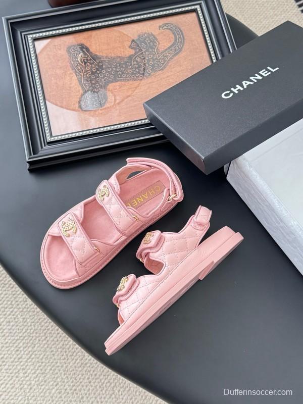 2025 Women Chanel Pink Leather Sandals LY00320