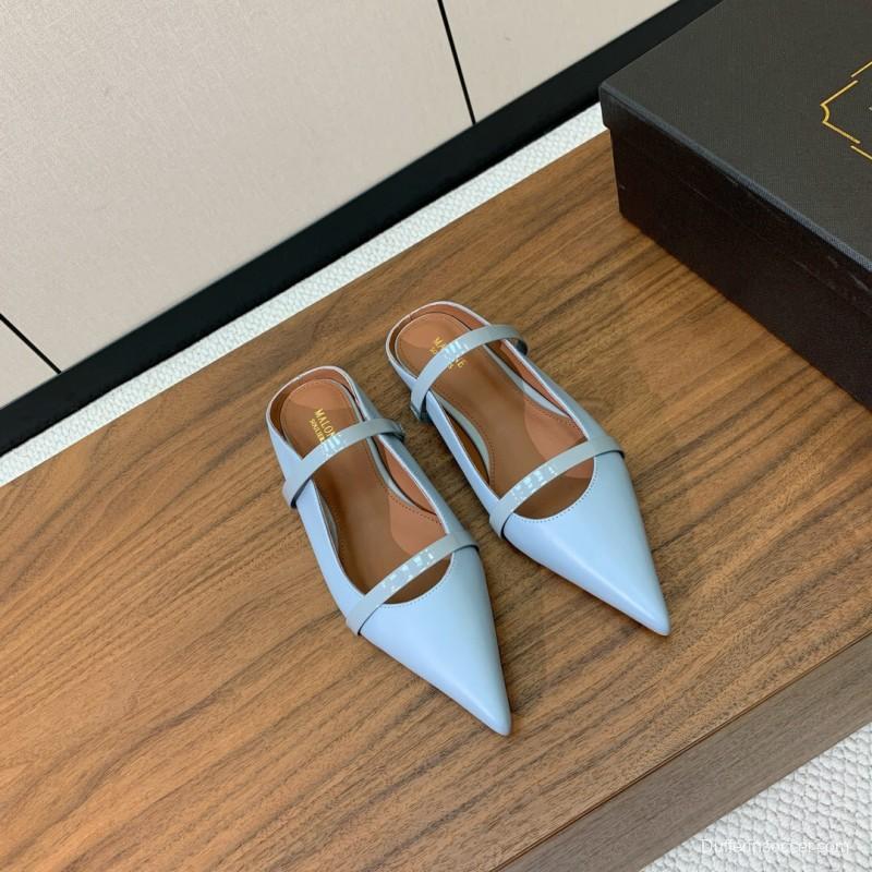 2025 Women Malone Souliers Light Blue Leather Flat Mule