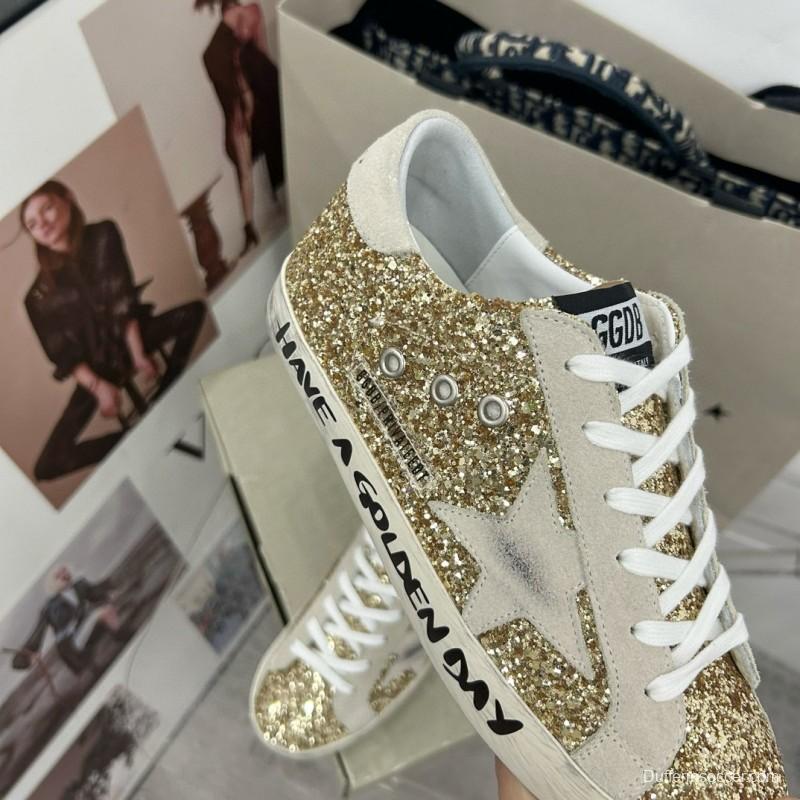 2025 Women GGDB Gold Glitter Leather Sneakers MJ00260